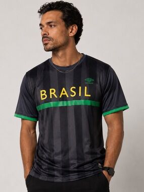 Umbro Brazil Graphic Soccer Jersey Shirt Gray Green Yellow Size Large